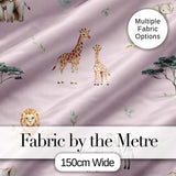 Cute Safari Animals Giraffe Lion Zebra Parrot Seamless Pattern Mauve Background Digital Print Fabric by the Metre UK Sewing Quilting Textile