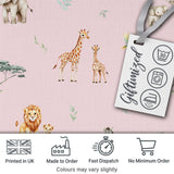 Cute Safari Animals Giraffe Lion Zebra Parrot Seamless Pattern Mauve Background Digital Print Fabric by the Metre UK Sewing Quilting Textile