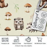 Cute Woodland Hedgehog Mushrooms Leaves Seamless Pattern Light Beige Background Digital Print Fabric by the Metre UK Sewing Quilting Textile