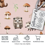 Cute Woodland Hedgehog Mushrooms Leaves Seamless Pattern Sage Green Background Digital Print Fabric by the Metre UK Sewing Quilting Textile