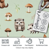 Cute Woodland Hedgehog Mushrooms Leaves Seamless Pattern Dusty Pink Background Digital Print Fabric by the Metre UK Sewing Quilting Textile