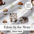 Cute Woodland Hedgehog Mushrooms Leaves Seamless Pattern Soft Grey Background Digital Print Fabric by the Metre UK Sewing Quilting Textile