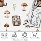 Cute Woodland Hedgehog Mushrooms Leaves Seamless Pattern Soft Grey Background Digital Print Fabric by the Metre UK Sewing Quilting Textile