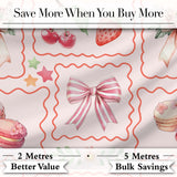 Cute Strawberry Cherry Ribbon Bow Sweet Dessert  Pattern Soft Pink Background Digital Print Fabric by the Metre UK Sewing Quilting Textile