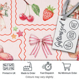 Cute Strawberry Cherry Ribbon Bow Sweet Dessert  Pattern Soft Pink Background Digital Print Fabric by the Metre UK Sewing Quilting Textile