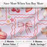 Cute Strawberry Cherry Ribbon Bow Sweet Dessert  Pattern Soft Lilac Background Digital Print Fabric by the Metre UK Sewing Quilting Textile