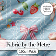 Cute Strawberry Cherry Ribbon Bow Sweet Dessert  Pattern Dusty Blue Background Digital Print Fabric by the Metre UK Sewing Quilting Textile