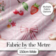 Cute Strawberry Cherry Ribbon Bow Sweet Dessert  Pattern Soft Pink Background Digital Print Fabric by the Metre UK Sewing Quilting Textile