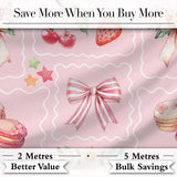 Cute Strawberry Cherry Ribbon Bow Sweet Dessert  Pattern Soft Pink Background Digital Print Fabric by the Metre UK Sewing Quilting Textile