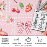 Cute Strawberry Cherry Ribbon Bow Sweet Dessert  Pattern Soft Pink Background Digital Print Fabric by the Metre UK Sewing Quilting Textile