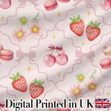 Cute Strawberry Cherry Daisy Floral Bow Sweet Dessert   Warm Cream Background Digital Print Fabric by the Metre UK Sewing Quilting Textile