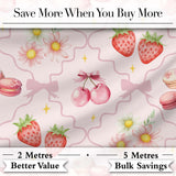 Cute Strawberry Cherry Daisy Floral Bow Sweet Dessert   Warm Cream Background Digital Print Fabric by the Metre UK Sewing Quilting Textile