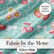 Cute Strawberry Cherry Daisy Floral Bow Sweet Dessert   Teal Green Background Digital Print Fabric by the Metre UK Sewing Quilting Textile