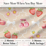 Cute Strawberry Cherry Daisy Floral Bow Sweet Dessert   Soft Sand Background Digital Print Fabric by the Metre UK Sewing Quilting Textile