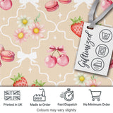 Cute Strawberry Cherry Daisy Floral Bow Sweet Dessert   Soft Sand Background Digital Print Fabric by the Metre UK Sewing Quilting Textile
