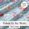 Cute Strawberry Cherry Daisy Floral Bow Sweet Dessert   Dusty Blue Background Digital Print Fabric by the Metre UK Sewing Quilting Textile