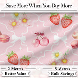 Strawberry Cherry Daisy Floral Bow Sweet Dessert Light Rose Pink Background Digital Print Fabric by the Metre UK Sewing Quilting Textile