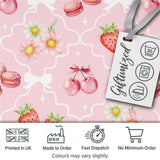 Strawberry Cherry Daisy Floral Bow Sweet Dessert Light Rose Pink Background Digital Print Fabric by the Metre UK Sewing Quilting Textile