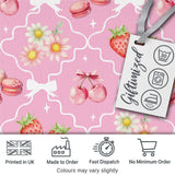 Cute Strawberry Cherry Daisy Floral Bow Sweet Dessert   Soft Pink Background Digital Print Fabric by the Metre UK Sewing Quilting Textile