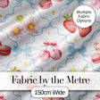 Strawberry Cherry Daisy Floral Bow Sweet Dessert   Soft Blue Outline Background Digital Print Fabric by the Metre UK Sewing Quilting Textile