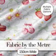 Strawberry Cherry Daisy Floral Bow Sweet Dessert Sage Green Outline Background Digital Print Fabric by the Metre UK Sewing Quilting Textile