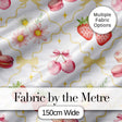 Strawberry Cherry Daisy Floral Bow Sweet Dessert Yellow Outline Background Digital Print Fabric by the Metre UK Sewing Quilting Textile