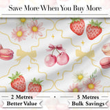 Strawberry Cherry Daisy Floral Bow Sweet Dessert Yellow Outline Background Digital Print Fabric by the Metre UK Sewing Quilting Textile