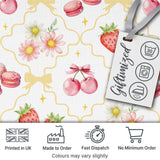 Strawberry Cherry Daisy Floral Bow Sweet Dessert Yellow Outline Background Digital Print Fabric by the Metre UK Sewing Quilting Textile