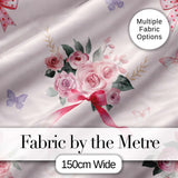 Elegant Watercolor Rose Bouquet Ribbon Butterfly Soft Beige Background  Pattern Digital Print Fabric by the Metre UK Sewing Quilting Textile