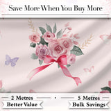 Elegant Watercolor Rose Bouquet Ribbon Butterfly Soft Beige Background  Pattern Digital Print Fabric by the Metre UK Sewing Quilting Textile
