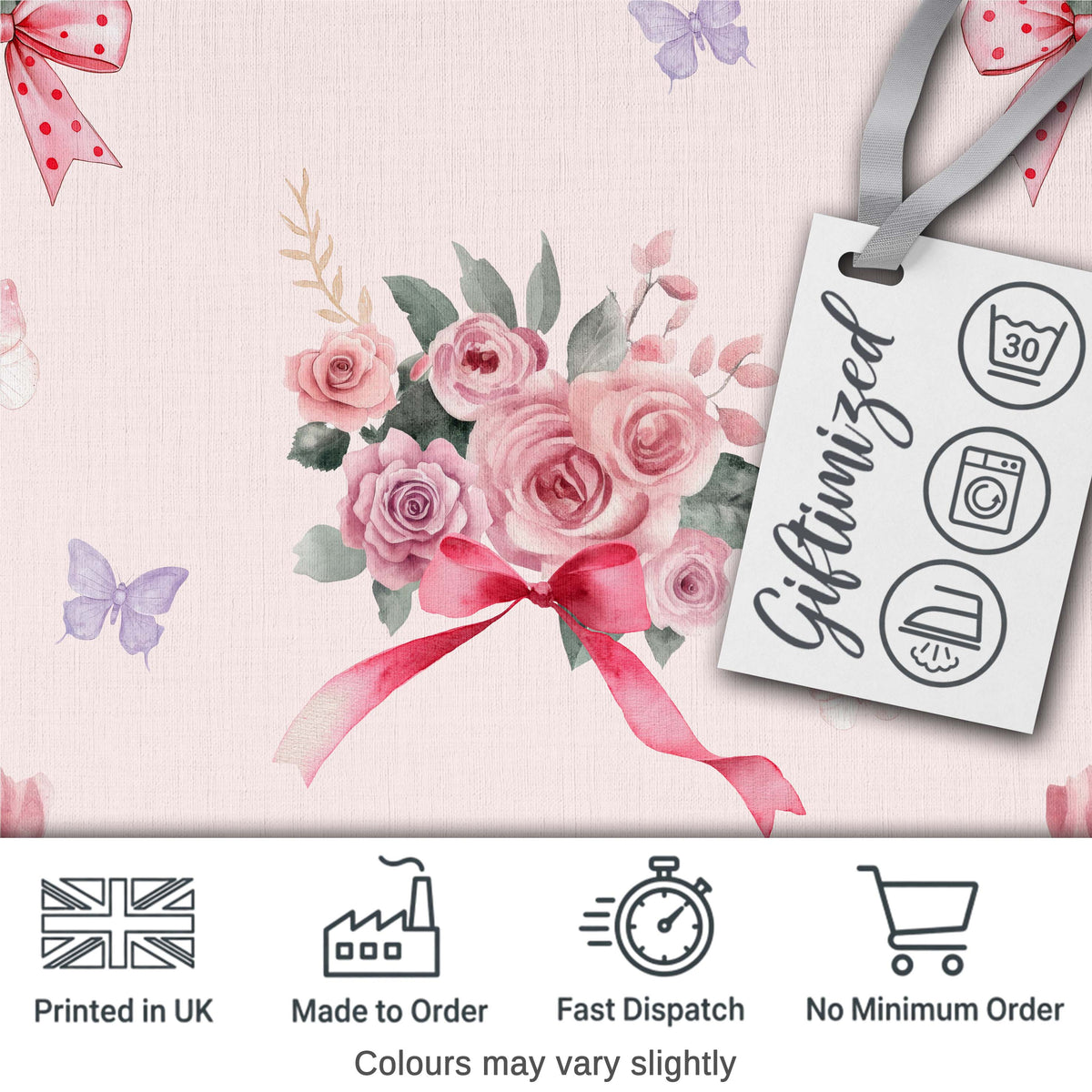 Elegant Watercolor Rose Bouquet Ribbon Butterfly Soft Beige Background  Pattern Digital Print Fabric by the Metre UK Sewing Quilting Textile