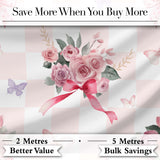 Elegant Watercolor Rose Bouquet Ribbon Butterfly Pastel Check Background   Digital Print Fabric by the Metre UK Sewing Quilting Textile