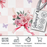 Elegant Watercolor Rose Bouquet Ribbon Butterfly Pastel Check Background   Digital Print Fabric by the Metre UK Sewing Quilting Textile