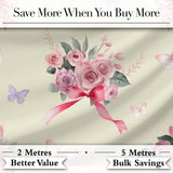 Elegant Watercolor Rose Bouquet Ribbon Butterfly Warm Cream Background  Pattern Digital Print Fabric by the Metre UK Sewing Quilting Textile
