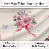 Elegant Watercolor Rose Bouquet Ribbon Butterfly Soft Neutral  Background   Digital Print Fabric by the Metre UK Sewing Quilting Textile
