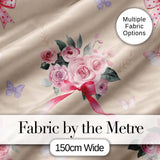 Elegant Watercolor Rose Bouquet Ribbon Butterfly Warm Beige Background  Pattern Digital Print Fabric by the Metre UK Sewing Quilting Textile