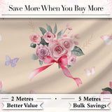 Elegant Watercolor Rose Bouquet Ribbon Butterfly Warm Beige Background  Pattern Digital Print Fabric by the Metre UK Sewing Quilting Textile