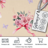 Elegant Watercolor Rose Bouquet Ribbon Butterfly Warm Beige Background  Pattern Digital Print Fabric by the Metre UK Sewing Quilting Textile