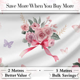 Elegant Watercolor Rose Bouquet Ribbon Butterfly Light Grey Background  Pattern Digital Print Fabric by the Metre UK Sewing Quilting Textile