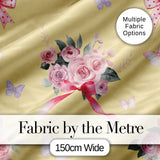Elegant Watercolor Rose Bouquet Ribbon Butterfly Soft Yellow Background   Digital Print Fabric by the Metre UK Sewing Quilting Textile