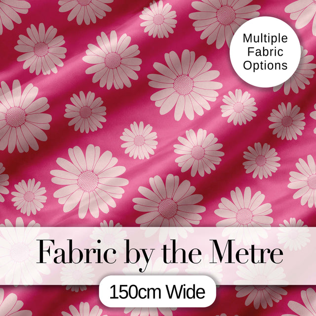 White Daisy Floral Pattern on Bright Pink Background Seamless Pattern Digital Print Fabric by the Metre UK Sewing Quilting Textile