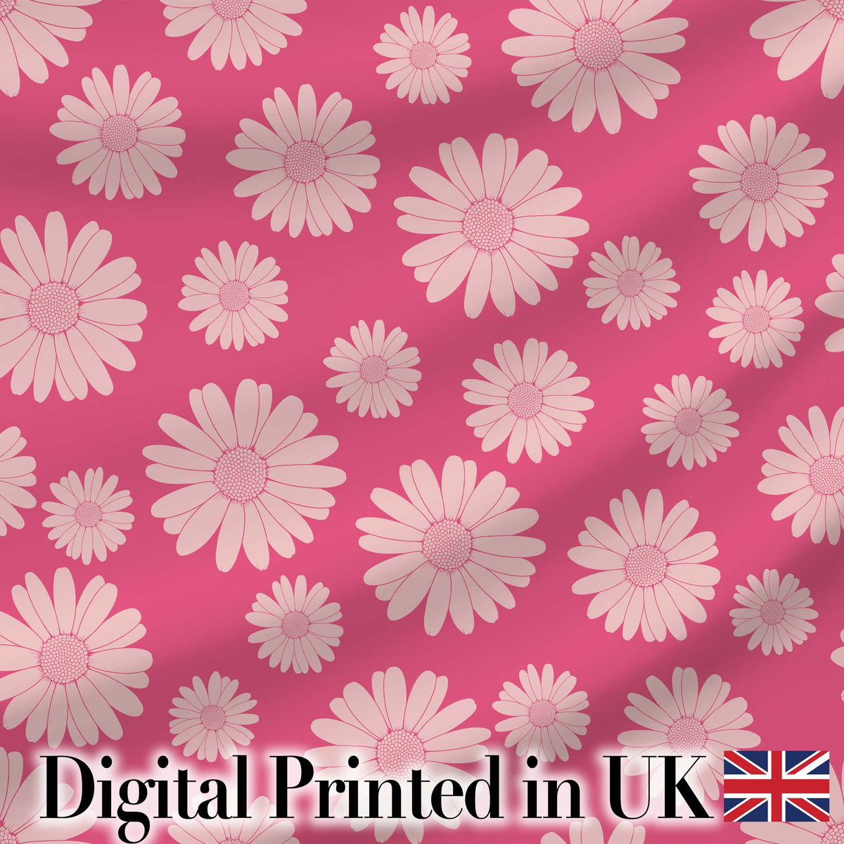 White Daisy Floral Pattern on Bright Pink Background Seamless Pattern Digital Print Fabric by the Metre UK Sewing Quilting Textile