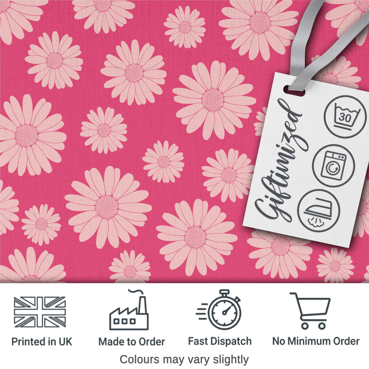 White Daisy Floral Pattern on Bright Pink Background Seamless Pattern Digital Print Fabric by the Metre UK Sewing Quilting Textile