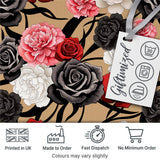 Elegant Rose Floral  with Black Red and White Flowers on Beige Background   Digital Print Fabric by the Metre UK Sewing Quilting Textile