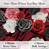 Elegant Rose Floral  with Black Red and White Flowers on Deep Red Background   Digital Print Fabric by the Metre UK Sewing Quilting Textile