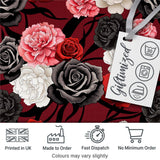 Elegant Rose Floral  with Black Red and White Flowers on Deep Red Background   Digital Print Fabric by the Metre UK Sewing Quilting Textile