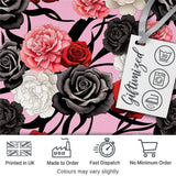 Elegant Rose Floral  with Black Red and White Flowers on Soft Pink Background   Digital Print Fabric by the Metre UK Sewing Quilting Textile