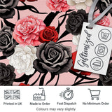 Elegant Rose Floral  with Black Red and White Flowers on Blush Pink Background  Digital Print Fabric by the Metre UK Sewing Quilting Textile