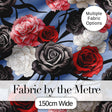Elegant Rose Floral  with Black Red and White Flowers on Dusty Blue Background  Digital Print Fabric by the Metre UK Sewing Quilting Textile