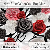 Elegant Rose Floral  with Black Red and White Flowers on Light Grey Background  Digital Print Fabric by the Metre UK Sewing Quilting Textile